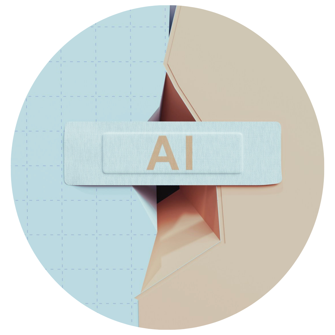 JERK Report #37 Advertising to AI Agents  A slot labeled “AI” set into a wall split between pale blue and beige, cropped in a circle.
